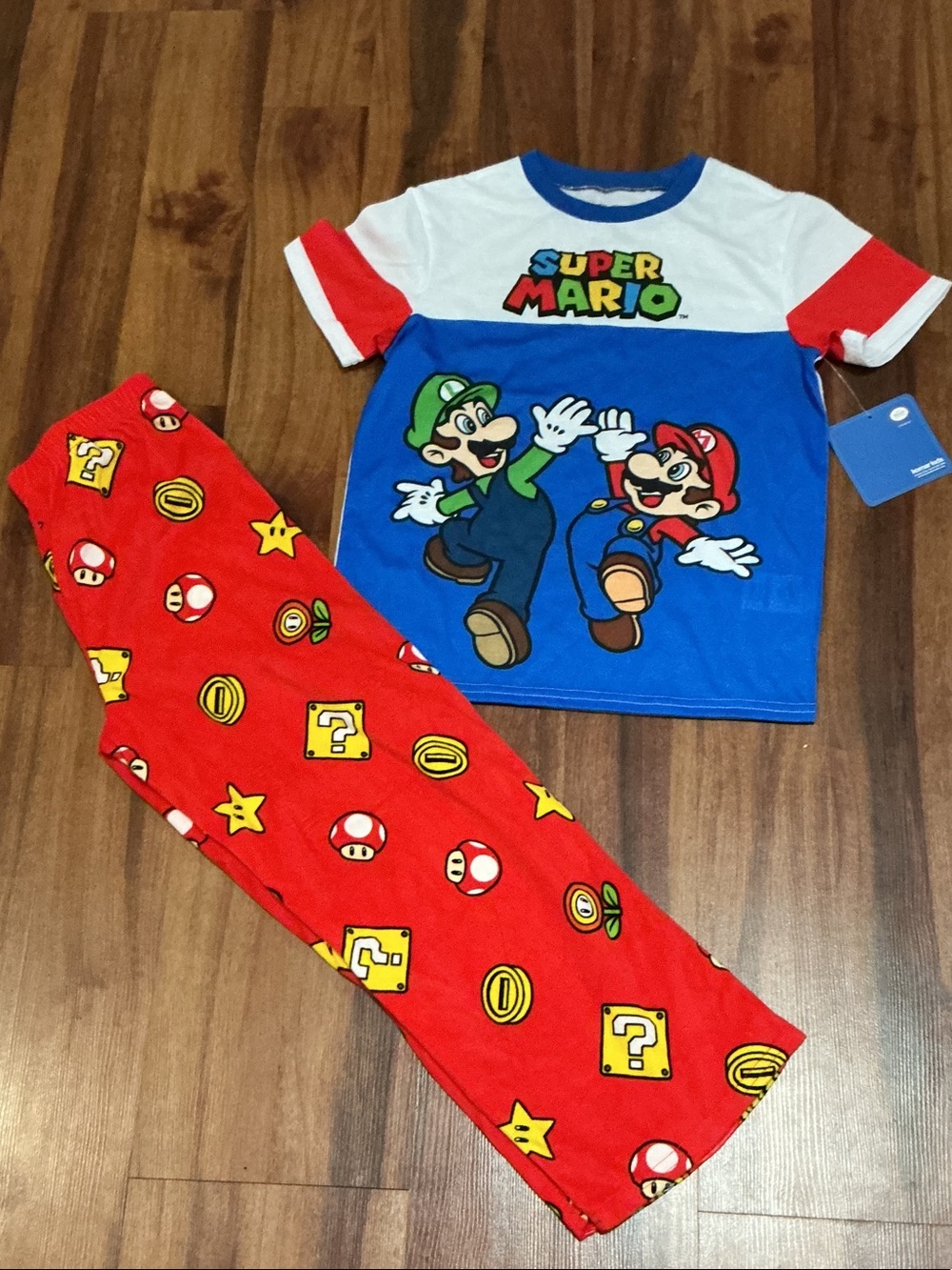 Nintendo Super Mario Kids Pajama Set - Blue, Red, White nwt sz 8